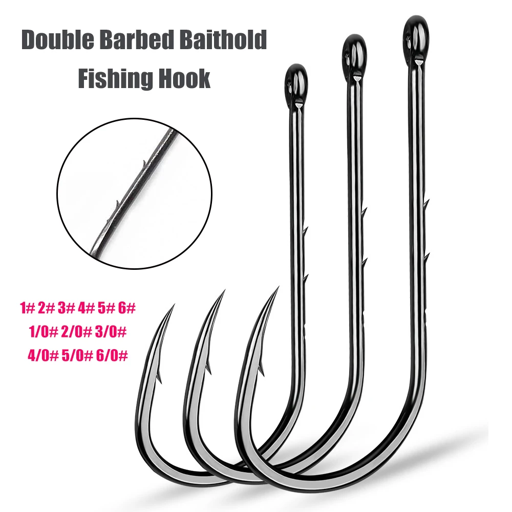 

100pcs High Carbon Steel Single Sea Fishing Hook Tackle Long Shank Baitholder Fishhook Jig Double Barbed Baithold Fishing Hook