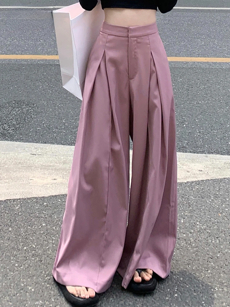

Модные Розовые свободные женские Костюмные брюки с высокой талией, повседневная одежда для работы, тонкие длинные однотонные простые женские широкие брюки