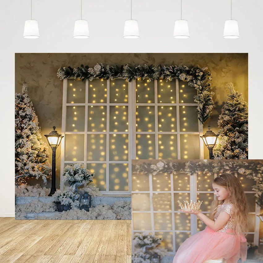 

Детский Рождественский фон для фотографов с изображением окна бохи сосновые деревья подарок белый снег украшения фон для семейвечерние