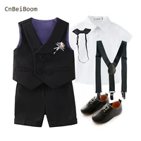 cnbeiboom baby boys clothing set kids baptism dress gentleman party gift costume black vest short shirt shoes bow tie suspender