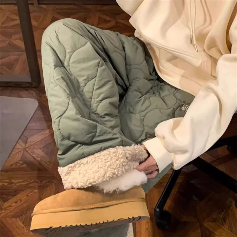 Y2K зимние берберские флисовые хлопковые брюки женские 2023 новые утепленные ватные