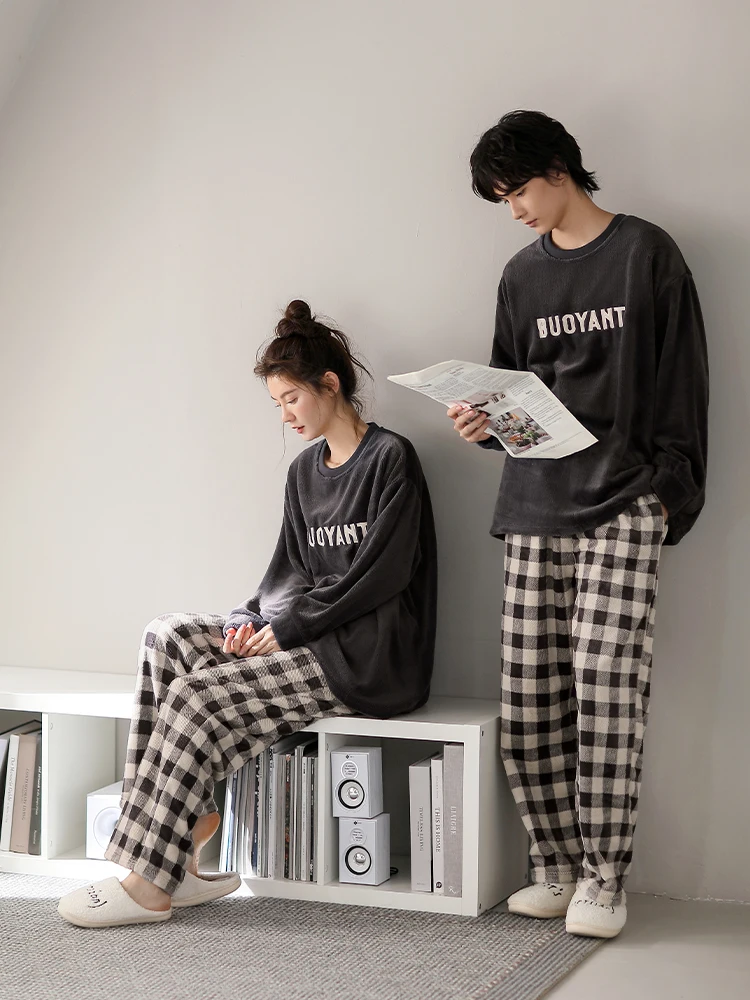 Женские пижамы для пар Yue Nei осенне-зимние из кораллового флиса на утолщенной