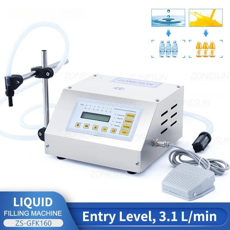 

ZONESUN Liquid Filling Machine Digital Control Water Drink Perfume Juice Milk Small Bottle Jar Diaphragm Pump Packing ZS-GFK160