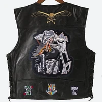 embroidery men vest leather fashion motobiker sleeveless jacket punk hip hop retro locomotive sheepskin vests four seasons coat