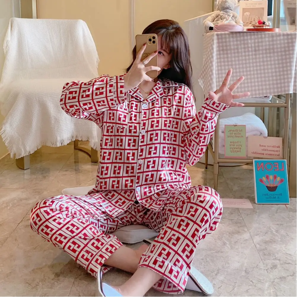 M-2XL Loose Print G Letter Elegant Luxury Silk Home Suit Women with Shorts Long Sleeve Sleepwear Stain Home Clothes Nightwear
