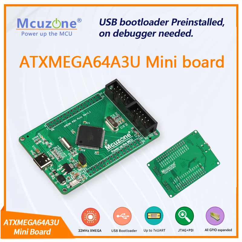 ATxmega64A3U мини плата USB программа PDI JTAG XMEGA64A3 U 64A3U AVR ATMEL микрочип 7uart