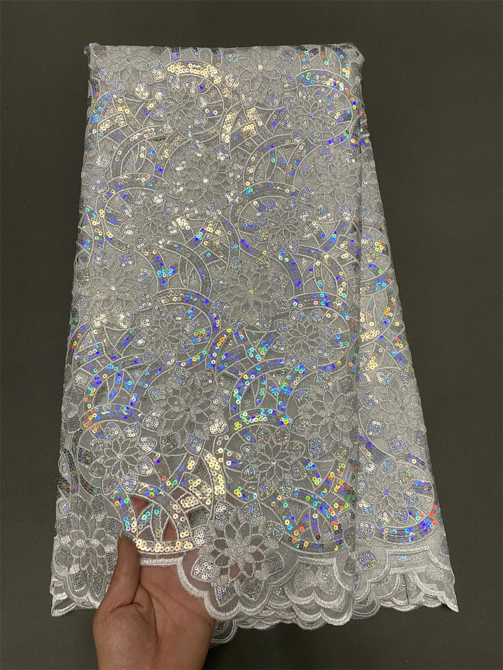 Белый африканский кружевной органза с блестками 5 ярдов