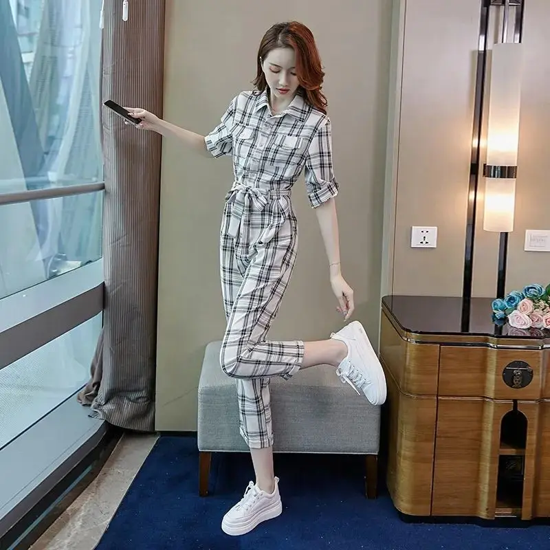 

Workwear Jumpsuit Women Summer Fashion Elegant High Waist Jumpsuit Office Ladies Cropped Pants Workwear Casual Lace Up Jumpsuit