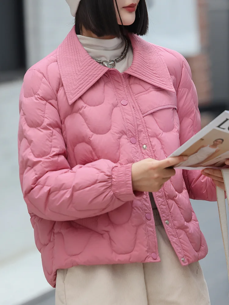 Легкий пуховик женский короткий 2024 зима новая рубашка с воротником свободная