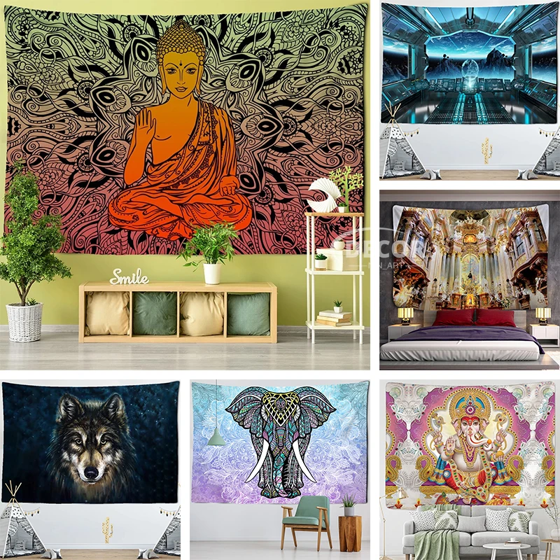 

Psychedelic Indian Sitting Buddha Tapestry Wall Hanging Boho Hippie Witchcraft Art Bedroom Sci-Fi Tarot Room Home Decoration