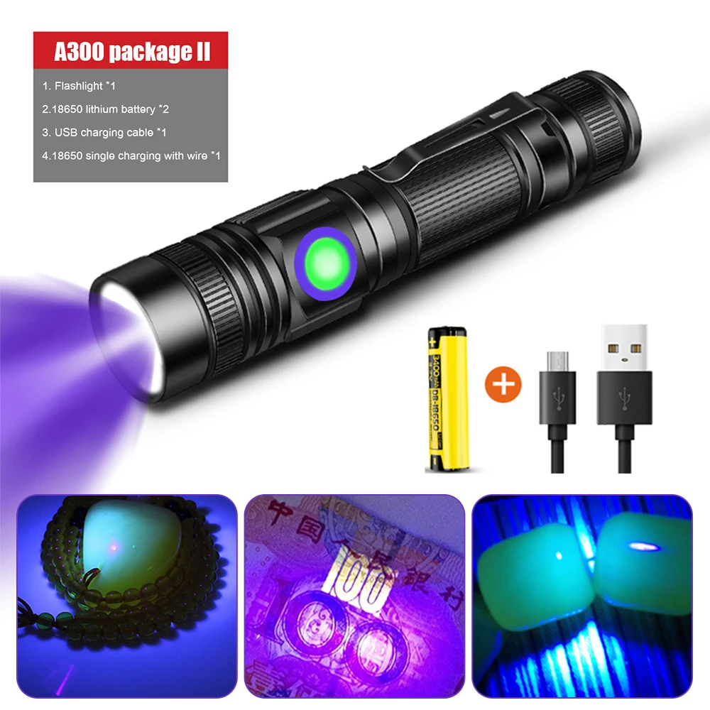 

LED UV Flashlight 365nm 395nm Blacklight Scorpion UV Light Pet Urine Detector Zoomable Ultraviolet Outdoor Camping Lighting