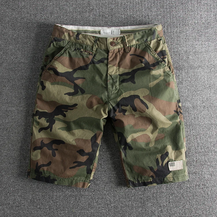 

Новинка 2023, летние американские классические камуфляжные брюки, модные простые мужские шорты из потертого хлопка, повседневные брюки средней длины