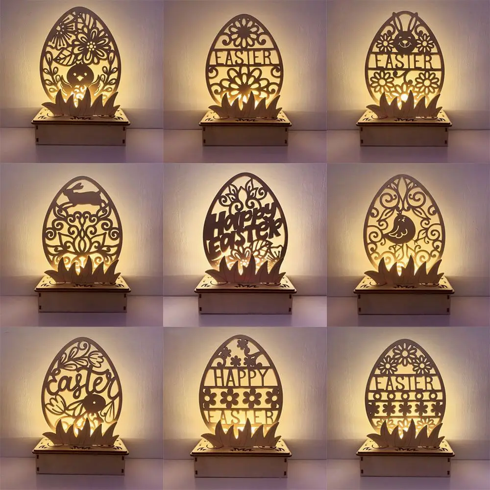 

NEW Party Supplies Wood DIY Crafts Happy Easter Easter Rabbit Easter Egg LED Night Light Wooden Ornament Lamp
