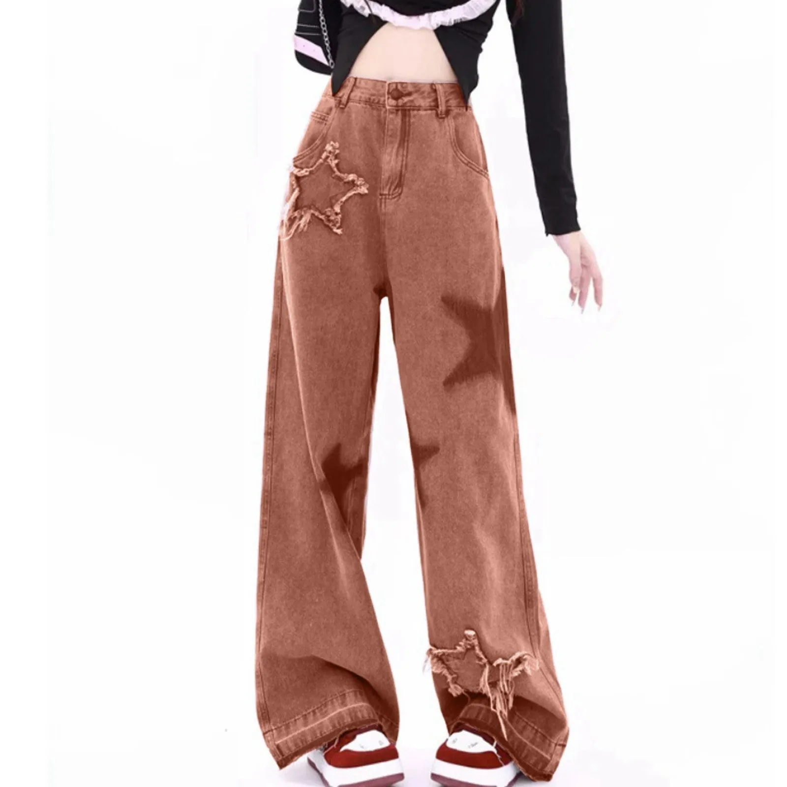 Американские Джинсы в стиле ретро свободные широкие джинсы с пятиконечными