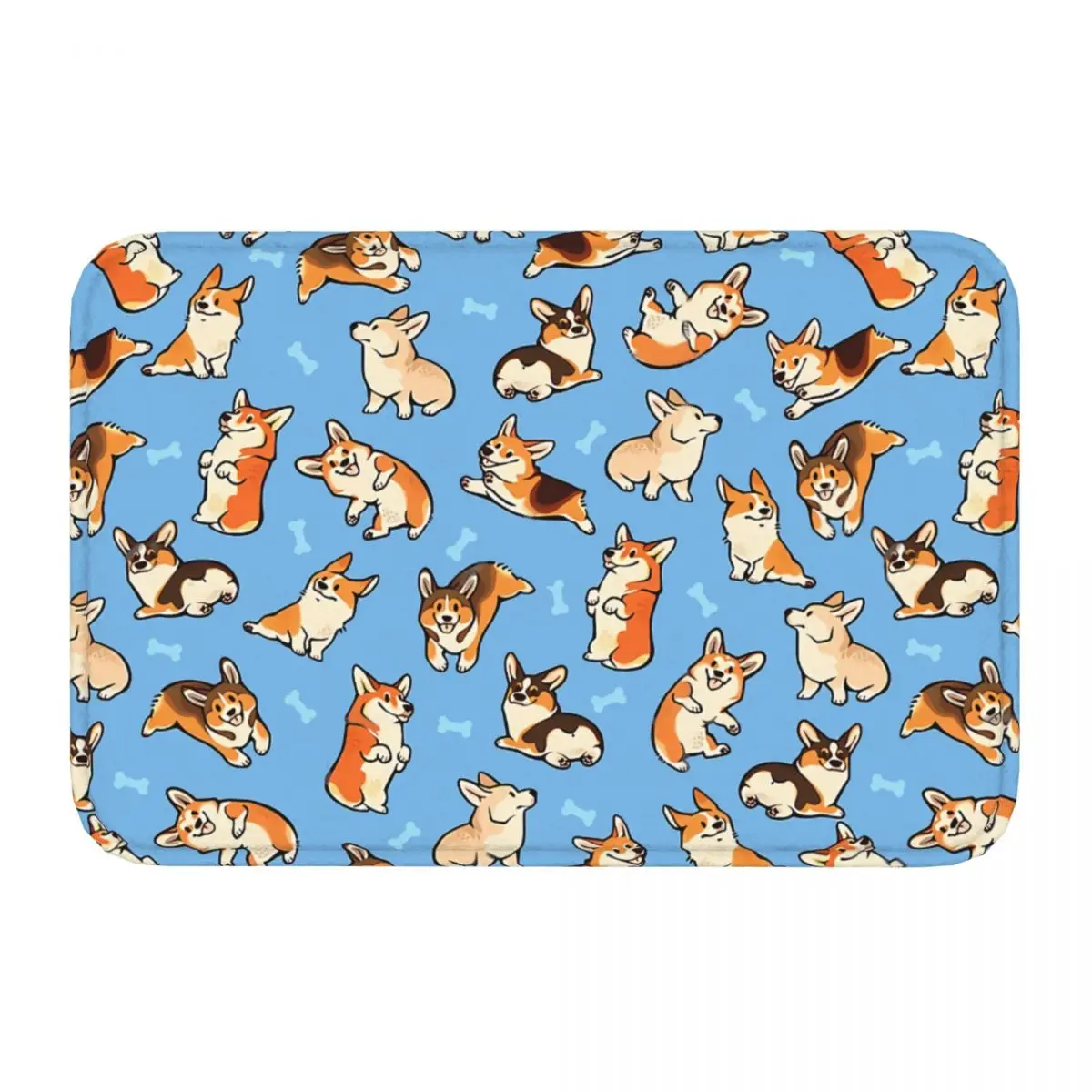 Нескользящий дверной коврик с изображением животных Jolly Corgis в синей гостиной
