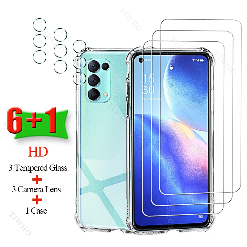 6 + 1 прозрачное закаленное стекло, Защита экрана для Oppo Reno5 K, мягкая силиконовая зеркальная Крышка для объектива камеры для OPPO Reno 5 K 5 k 6,43 