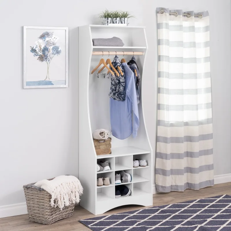 

Prepac Entryway Modern Compact Wardrobe with Shoe Storage, White bedroom furniture