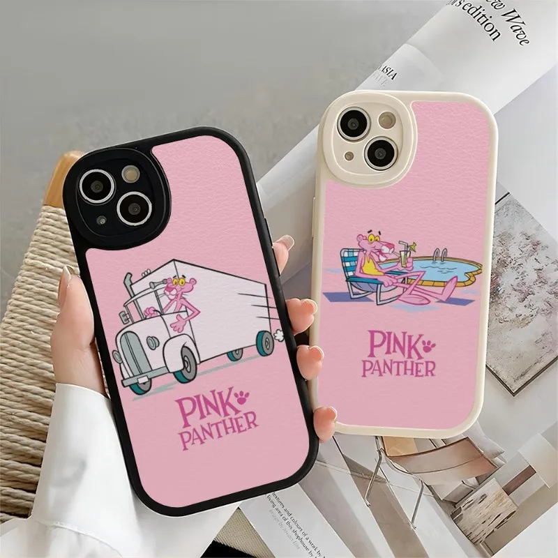 Чехол для телефона с розовой пантерой для IPhone 14 11 13 12 Pro Max Mini Xs X Xr 7 8 Plus SE2020, силиконовый мягкий кожаный текстурный чехол