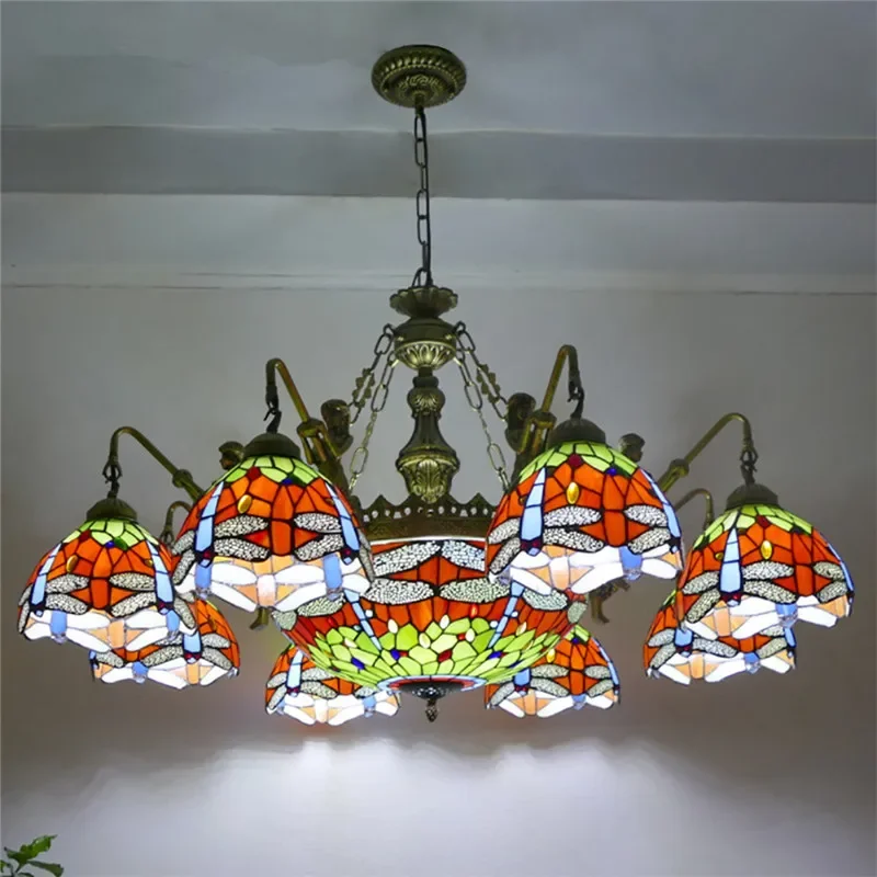 TINNY Tiffany European Living Room PendantLamp Vintage Creative Color Glass restaurant Bedroom Hotel Villa Chandelier Specifica