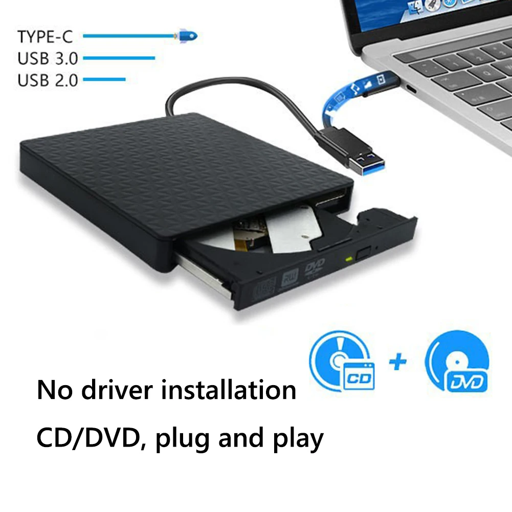 12.7mm DVD CD-ROM Player Enclosure USB Type-C External Optical Drive Enclosure Dual Ports Plug and Play for Windows/Mac OS/Linux