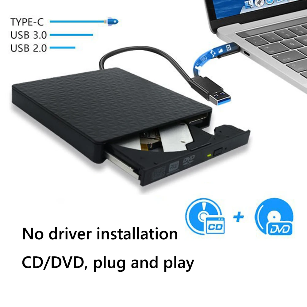 

12,7 мм Корпус для DVD-плеера USB Type-C внешний корпус для оптического привода с двумя портами Plug and Play для Windows/Mac OS/Linux