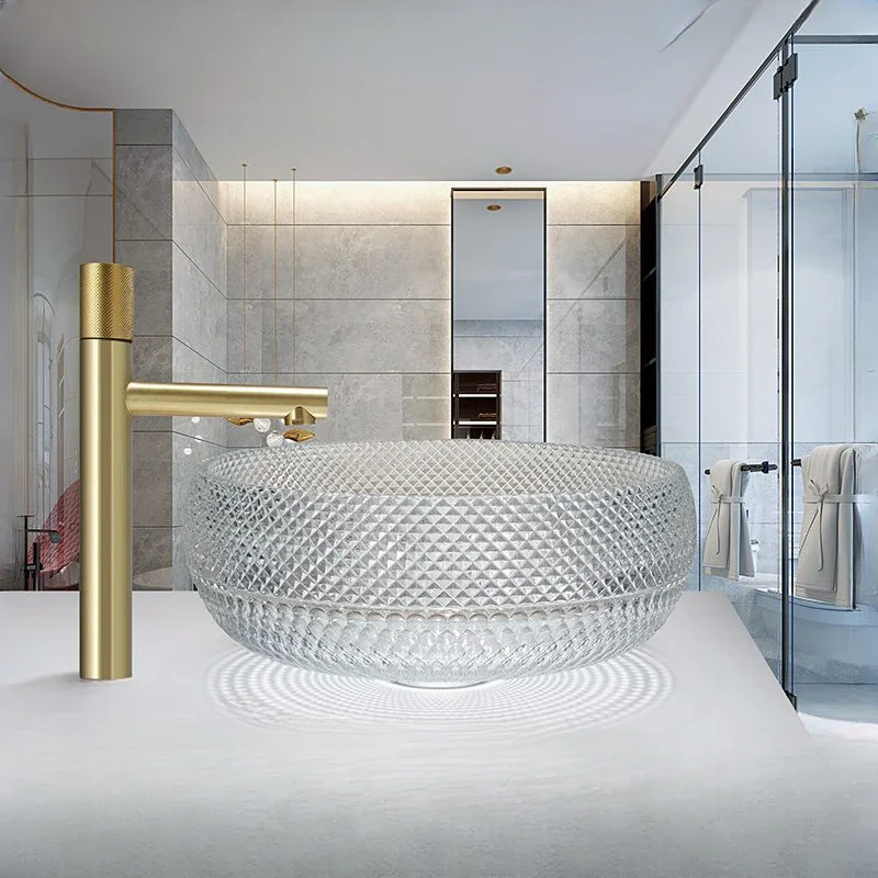 

Роскошная стеклянная раковина для ванной комнаты в отеле, раковина из прозрачного литья под давлением
