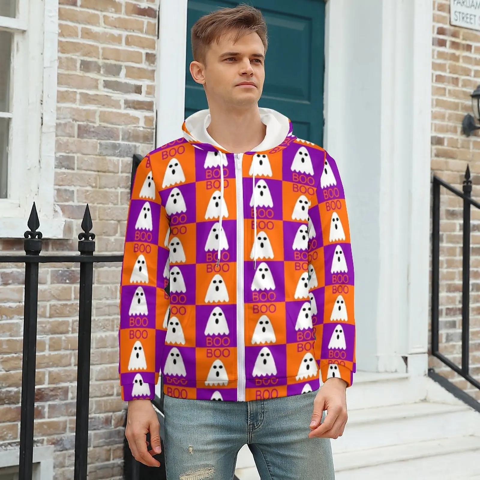 

Halloween Print Loose Hoodies Man Boo Ghost Casual Hoodie Winter Long Sleeve Modern Graphic Clothing Plus Size 4XL 5XL