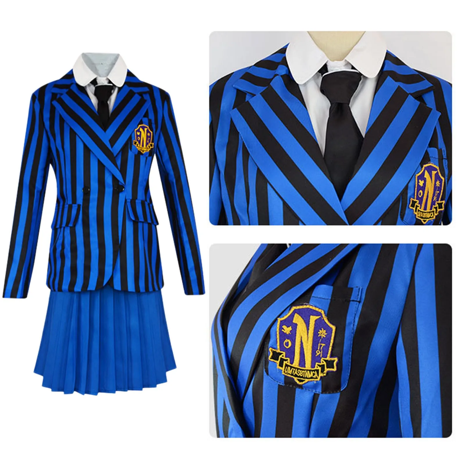 

Women The Addams Family Family Cosplay Teenagers Girls Wednesday Addams Nevermore Academy Blue School Uniform Costume