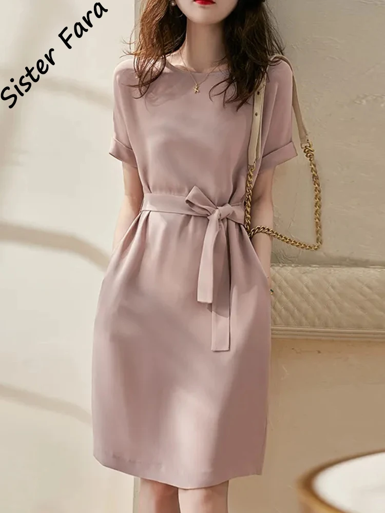 

Атласные платья Sister Fara на шнуровке для женщин, летнее элегантное тонкое однотонное мини-платье с высокой талией, женское платье-пуловер с ко...