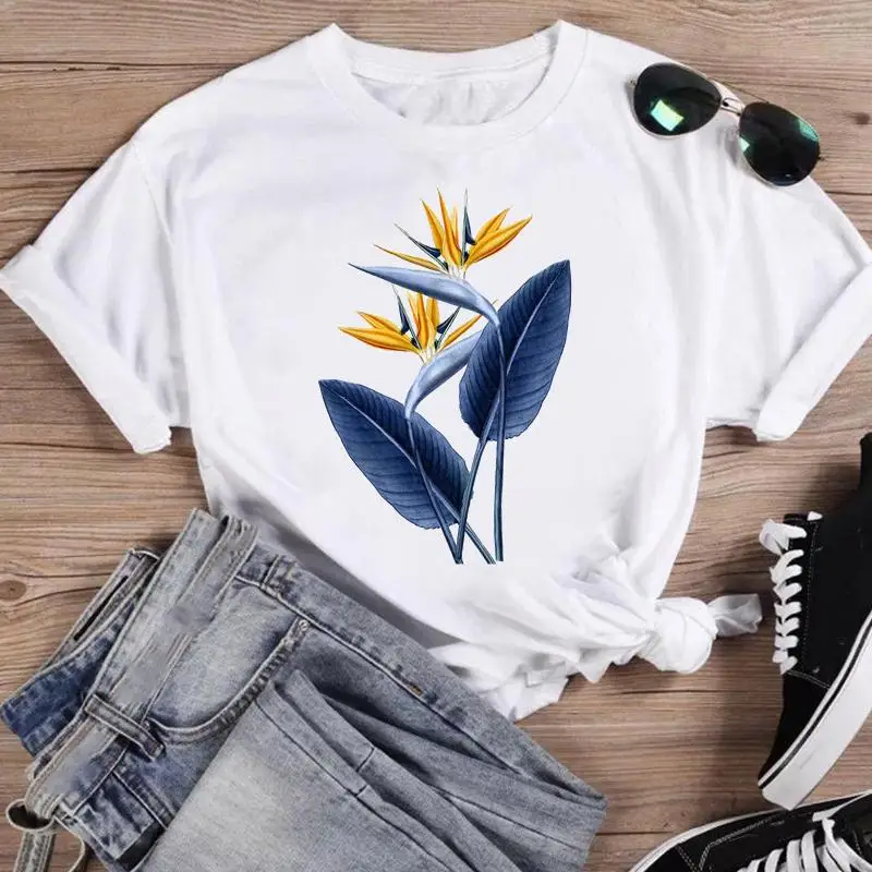 

Print Fashion Flower Trend 2022 Spring Women Cartoon Short Sleeve Graphic T Top Summer Shirt Tshirts Regular Female Tee T-Shirt