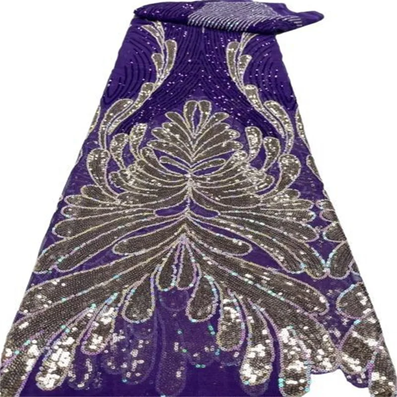 

Африканская кружевная ткань 2023 фиолетовая/Золотая Высококачественная французская сетчатая кружевная ткань с блестками нигерийские кружевные ткани для свадебного платья