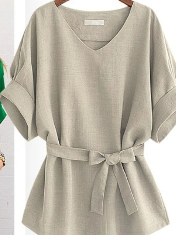 Женская хлопковая льняная блузка зеленого размера плюс 5XL новинка 2022