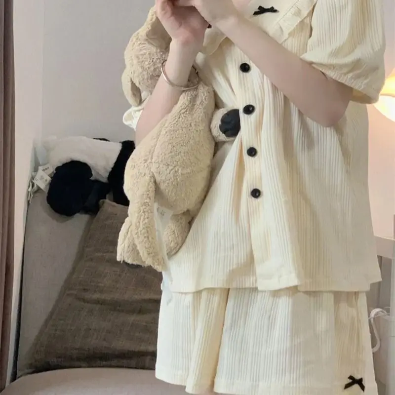 Два комплекта летних женских пижам шорты с короткими рукавами милая