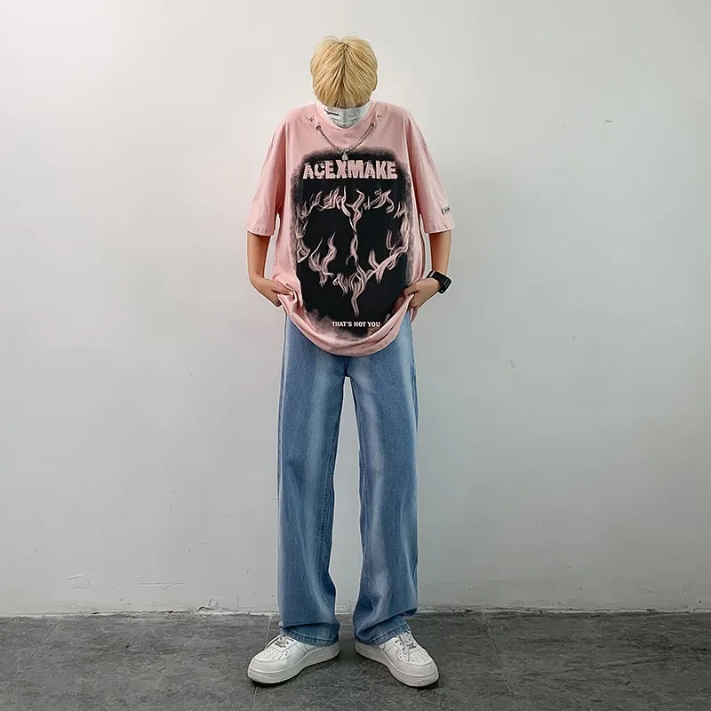 Blue/Black Baggy Jeans Men Fashion Casual Straight Jeans Men Streetwear Hip Hop Loose Wide Leg Denim Pants Mens Trousers S-2XL