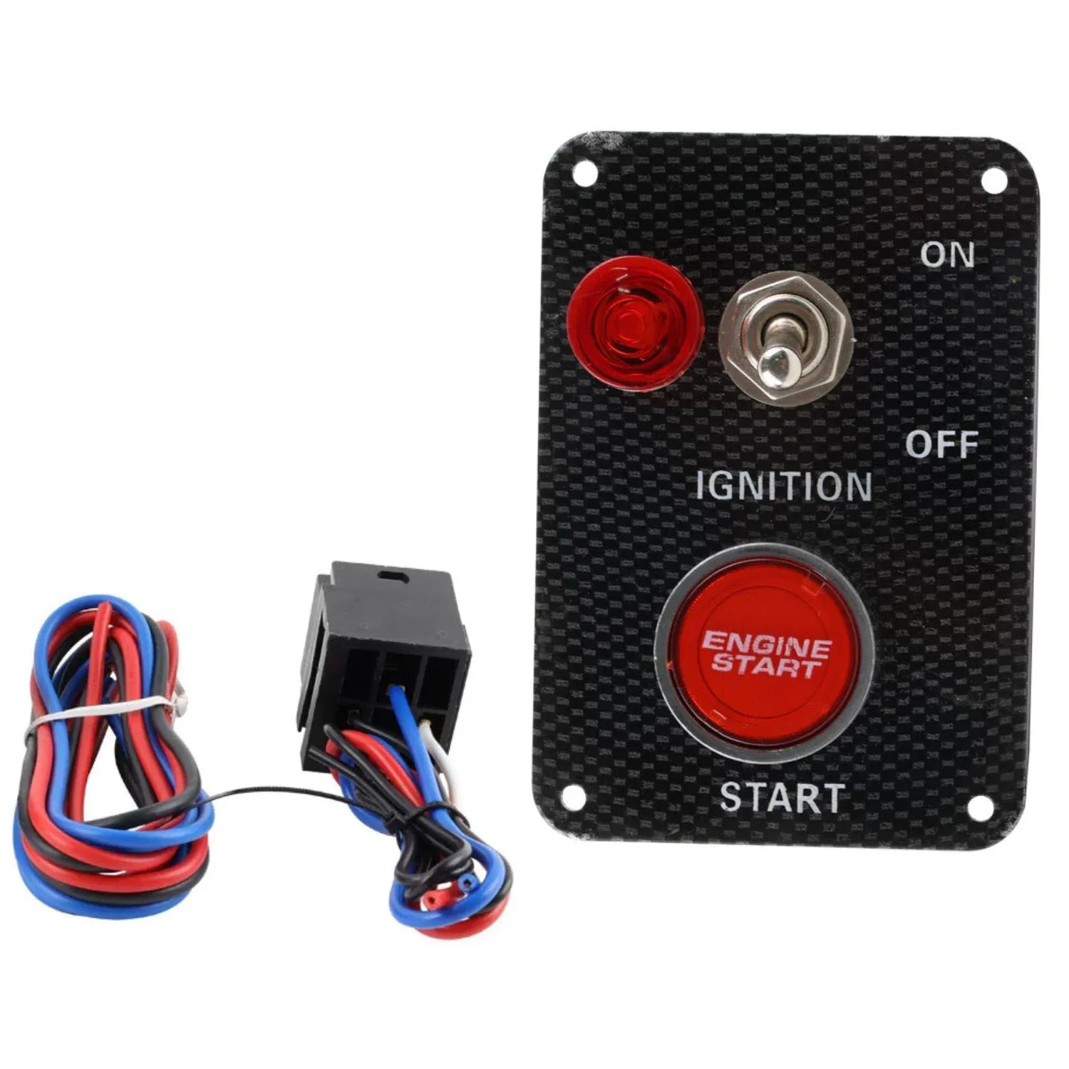 

Ignition Switch Panel Engine Start Push Button Toggle Red LED 12V Carbon Fiber