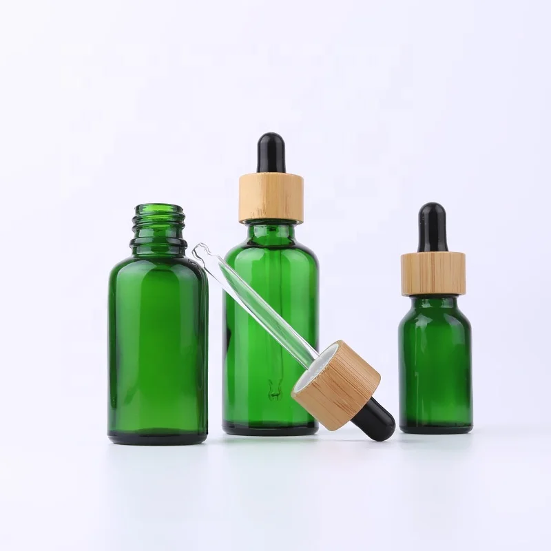 

5ml 10ml 15ml 20ml 30ml 50ml 100ml Bamboo Wooden Dropper Green Glass Essential Oil Bottles Skincare Cosmetics Dropper Packaging