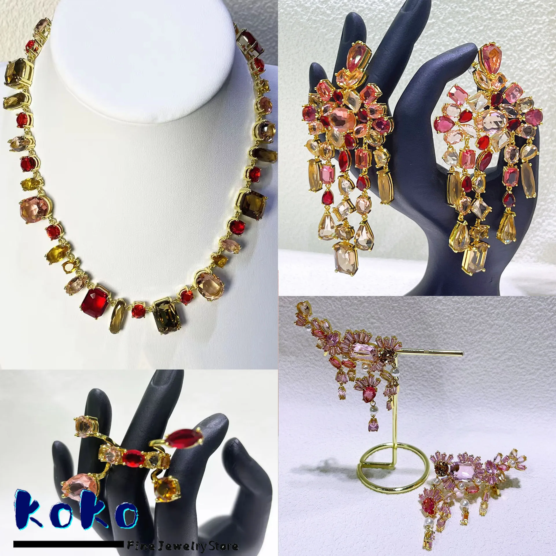 Оригинальный 2024 ожерелье с лепестками конфет серьги кольца для женщин модный