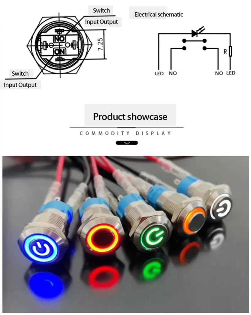 Водонепроницаемый металлический кнопочный переключатель 12 мм светодиодная