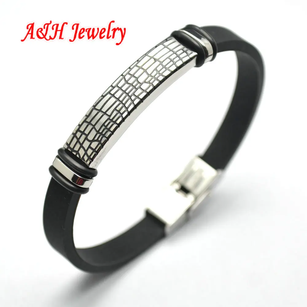 Mirror Polish High Quality Soft Rubber With 316L Stainless Steel Fashion Men Bracelet | Bracelets
