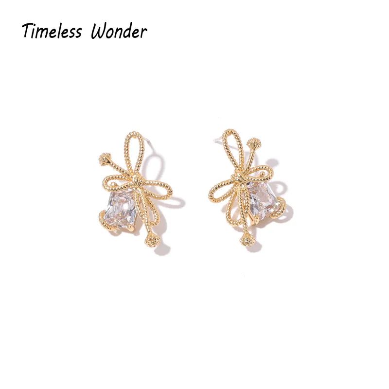 

Timeless Wonder Geo Bowknot Zirconia Studs Earrings for Women Jewelry Designer Ins Egirl Fashion Korean Japan Prom Date Top 4324