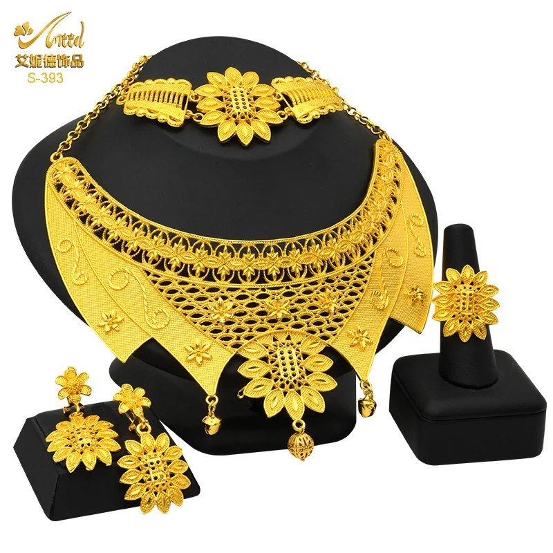 

ANIID Dubai Luxury Women's Jewelry Sets Copper Gold Plated African Necklace And Earrings Set Eritrean Gold Color Costume Jewelry