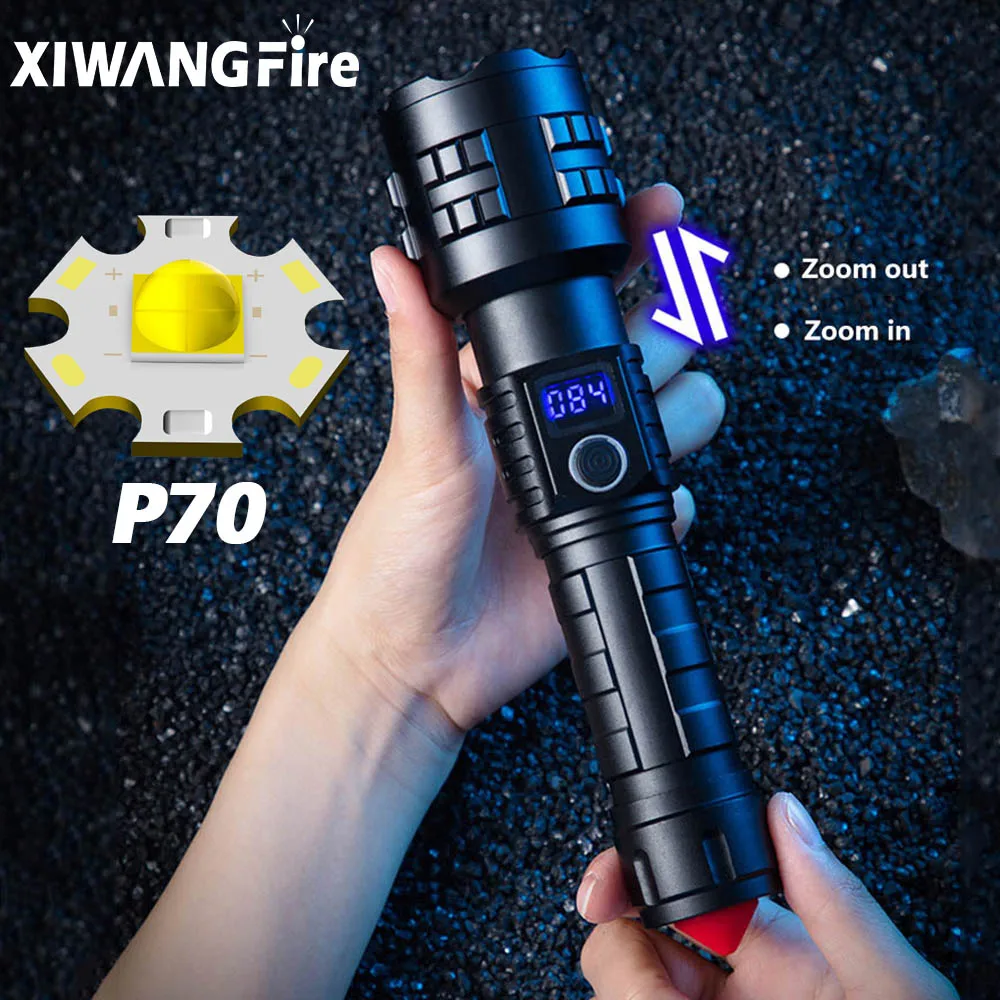 P70 LED High Powerful Flashlight Telescopic Zoom Torch Emergency Lighting USB Rechargeable 4500mAh Battery Waterproof Lanterna