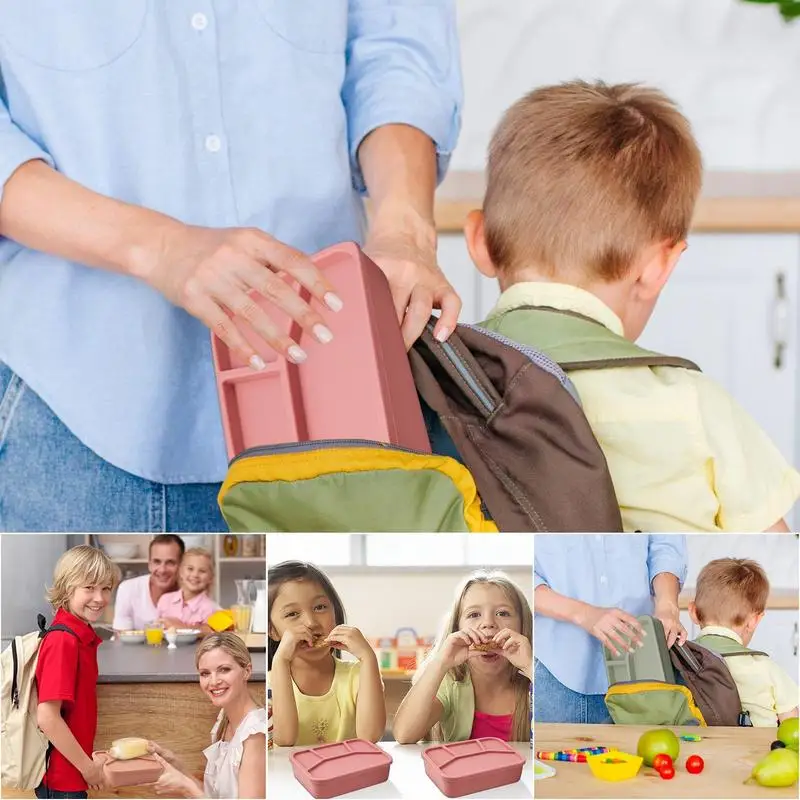 

Silicone Lunch Box Lunch Snack Container Portable Divided Lunch Box With Four Leakproof Compartment Food Storage Container For