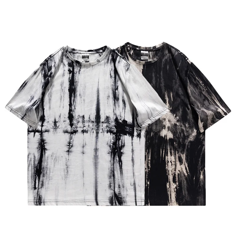 2023 New Summer Men's Casual Contrast Color Set Tie Dyed Two Piece Set for Men's Loose Fit American Fashion