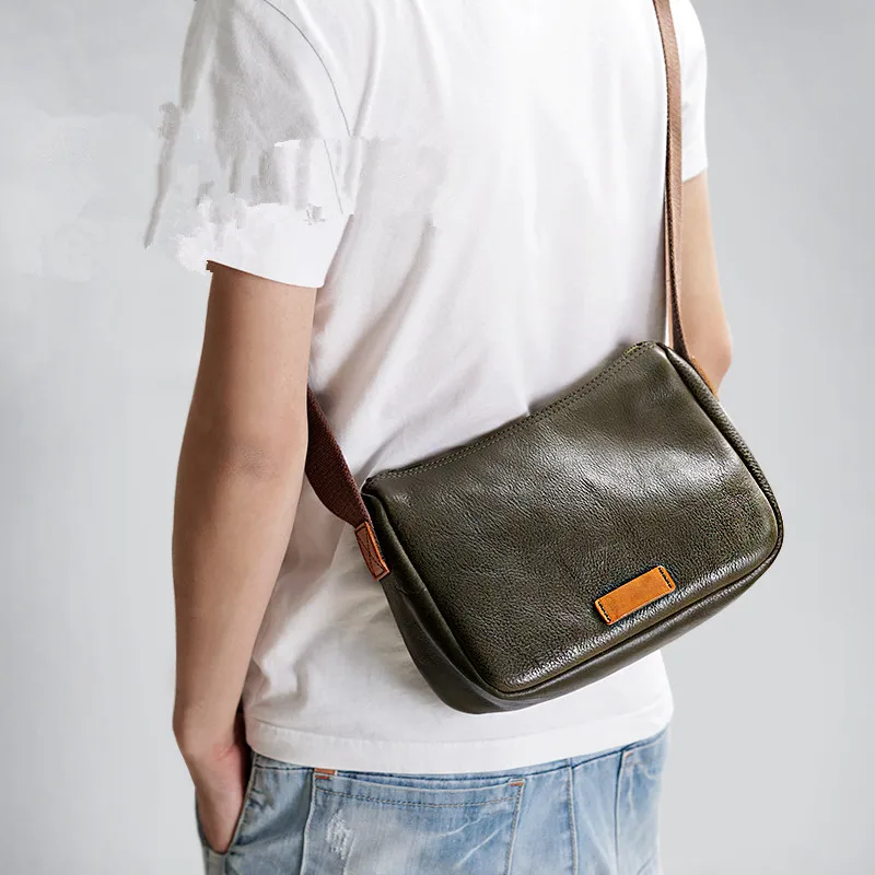 Fashion casual handmade luxury genuine leather men's crossbody bags weekend daily natural real cowhide teens shoulder bag