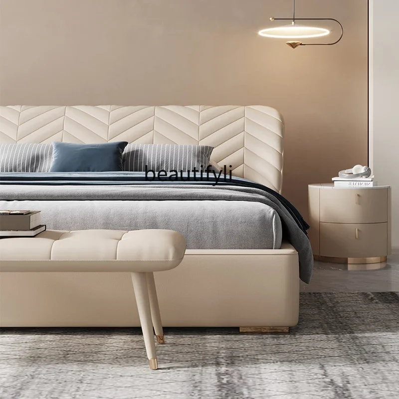 Светильник роскошная кожаная кровать в скандинавском стиле простая Двойная с