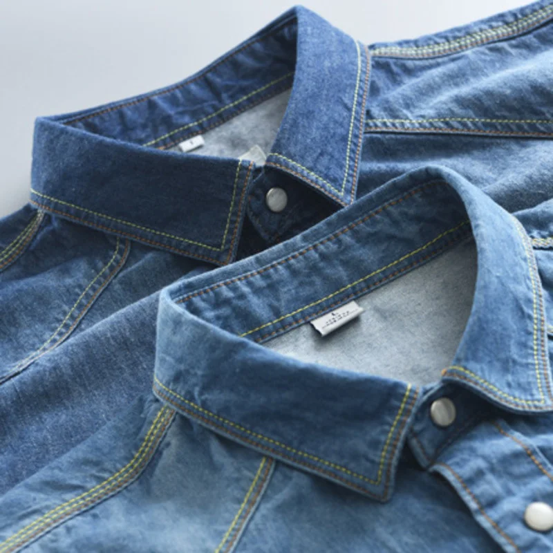 Джинсовая рубашка с длинным рукавом для мужчин простые классические