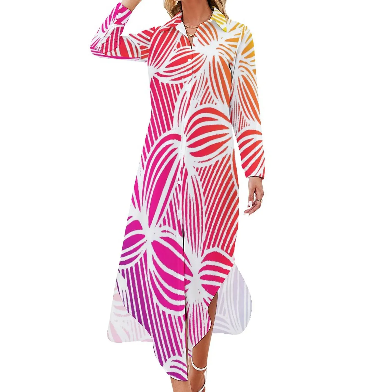 

Curve Print Chiffon Dress Sexy V Neck Rainbow Lines Beach Dresses Female Aesthetic Casual Dress Gift Idea