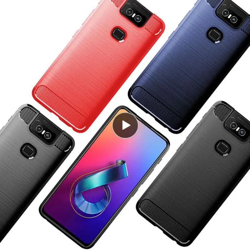 

For ASUS ZenFone6 Mobile Phone Case for ASUS ZS630KL Protective Cover Brushed Carbon Fiber Pattern Silicone Anti-fall Soft Shell