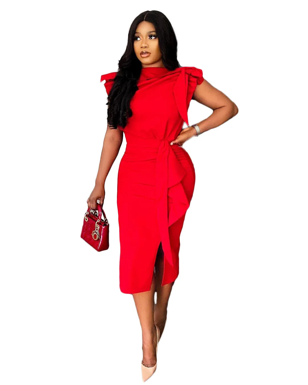 EOENKKY Plus Size Women's Dress Bow Fashion Slit Large Size Cross-border Trade Pencil Skirt Wholesale Dropshiping Customize